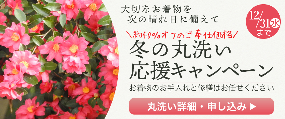 大切なお着物を次の晴れ日に備えて。宅配クリーニングでお手軽に。特別丸洗い料金でご奉仕いたします　着物丸洗い（クリーニング）ご案内ページへ