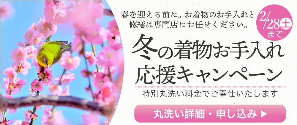 着物のお手入れと修繕は専門店にお任せください　着物丸洗い（クリーニング）ご案内ページへ